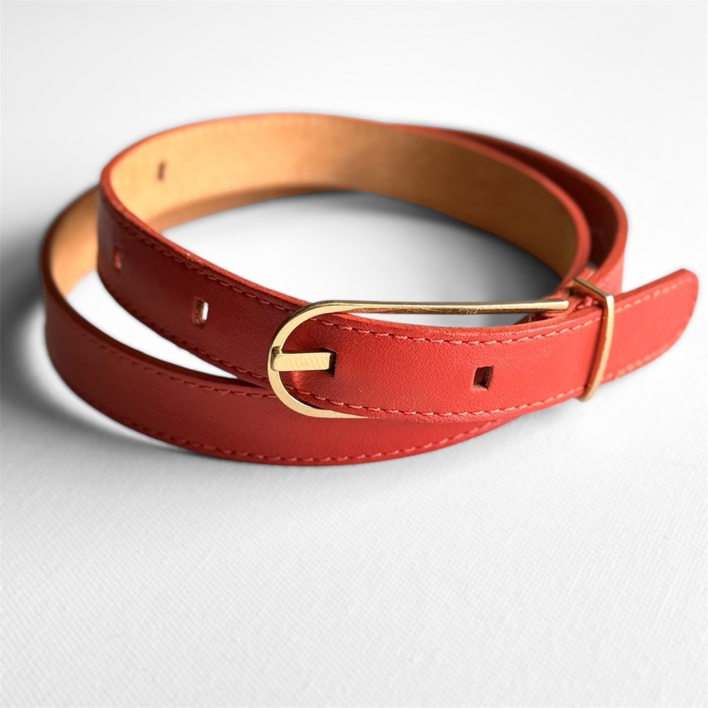 EUC Thin Maison Boinet French Burnt Orange Vachetta Belt w/ Brass Buckle - Small